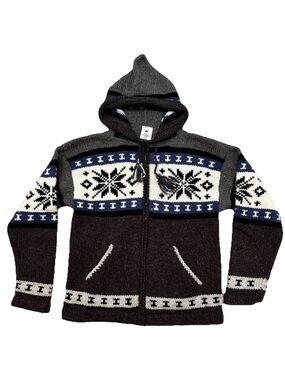 Native Creations Sweater Woman Sz M Wool Full  Zip Hoodie Jacket Grey Hand Made